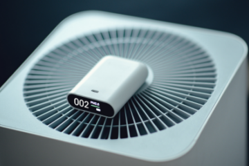 PM2.5 - measuring indoor air quality and air purifier effectiveness. Dust free area for health.
