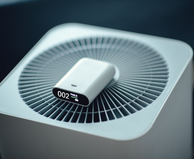 PM2.5 - measuring indoor air quality and air purifier effectiveness. Dust free area for health.
