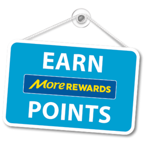 Hanging door sign saying "Earn More Rewards Points" letting you know they can be earned at Vision Plumbing Heating Cooling
