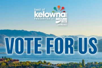 Banner telling people to vote for Vision Plumbing Heating Cooling as the best plumber in Kelowna for the 2026 Best of Kelowna awards.